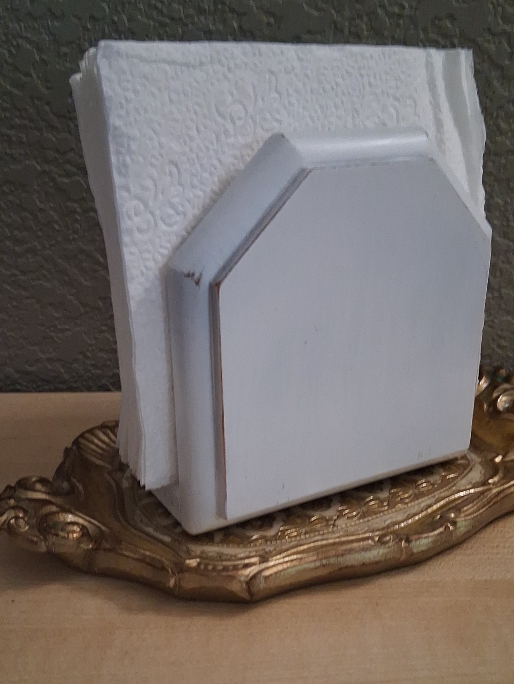 Vintage Farmhouse Wood Napkin Holder with Tray - Picture 4 of 7